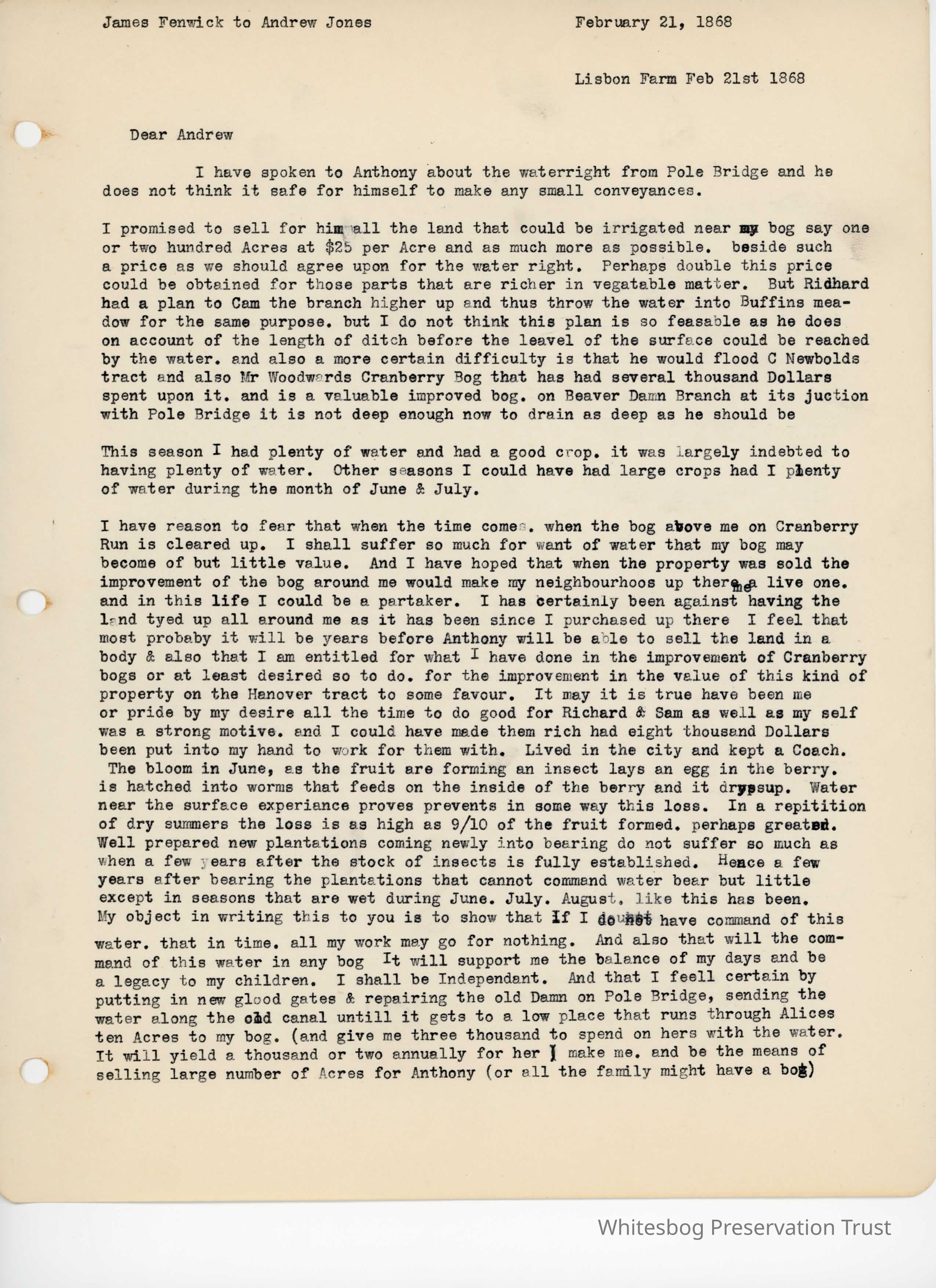         James Fenwick to Andrew Jones - February 21, 1868 picture number 1
   