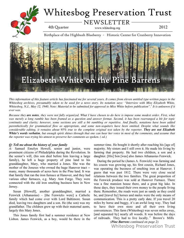          The Whitesbog Preservation Trust Newsletter picture number 1
   
