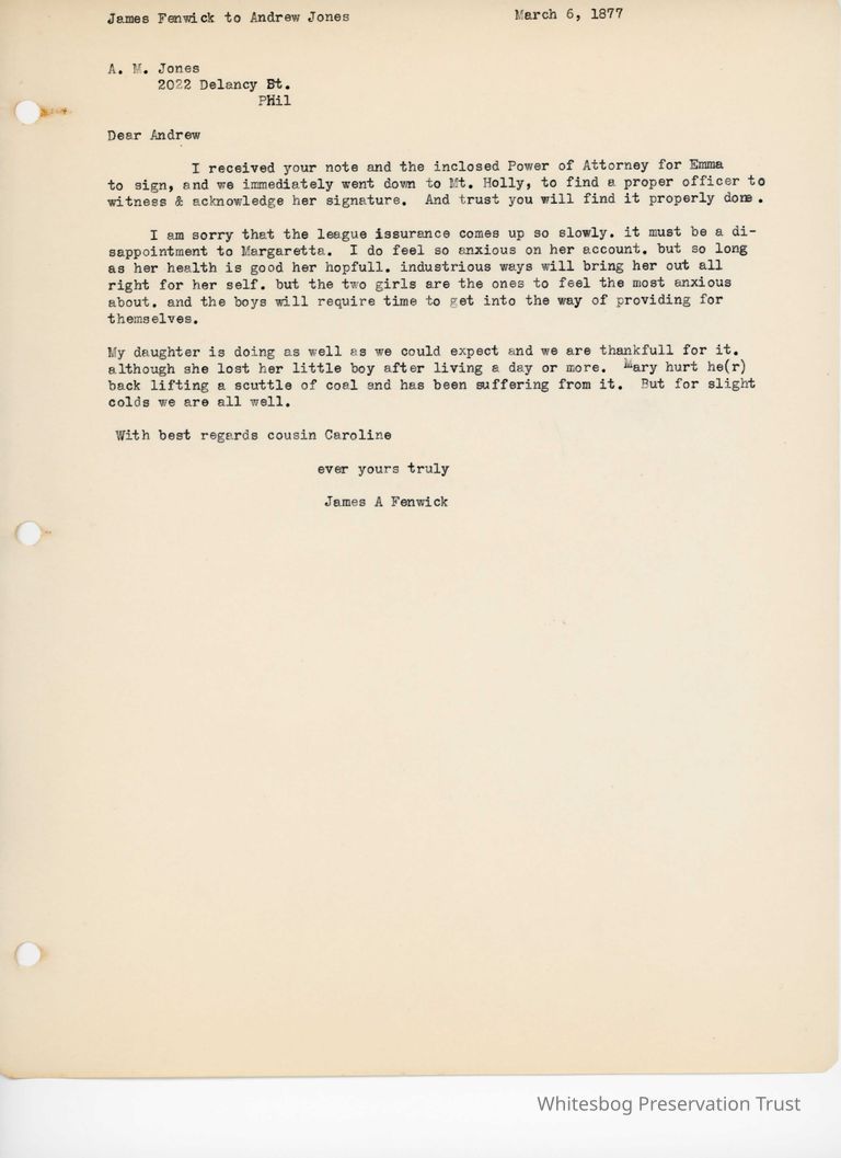          James Fenwick to Andrew Jones - March 6, 1877 picture number 1
   