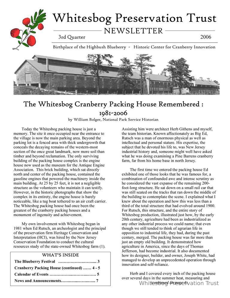          The Whitesbog Preservation Trust Newsletter picture number 1
   