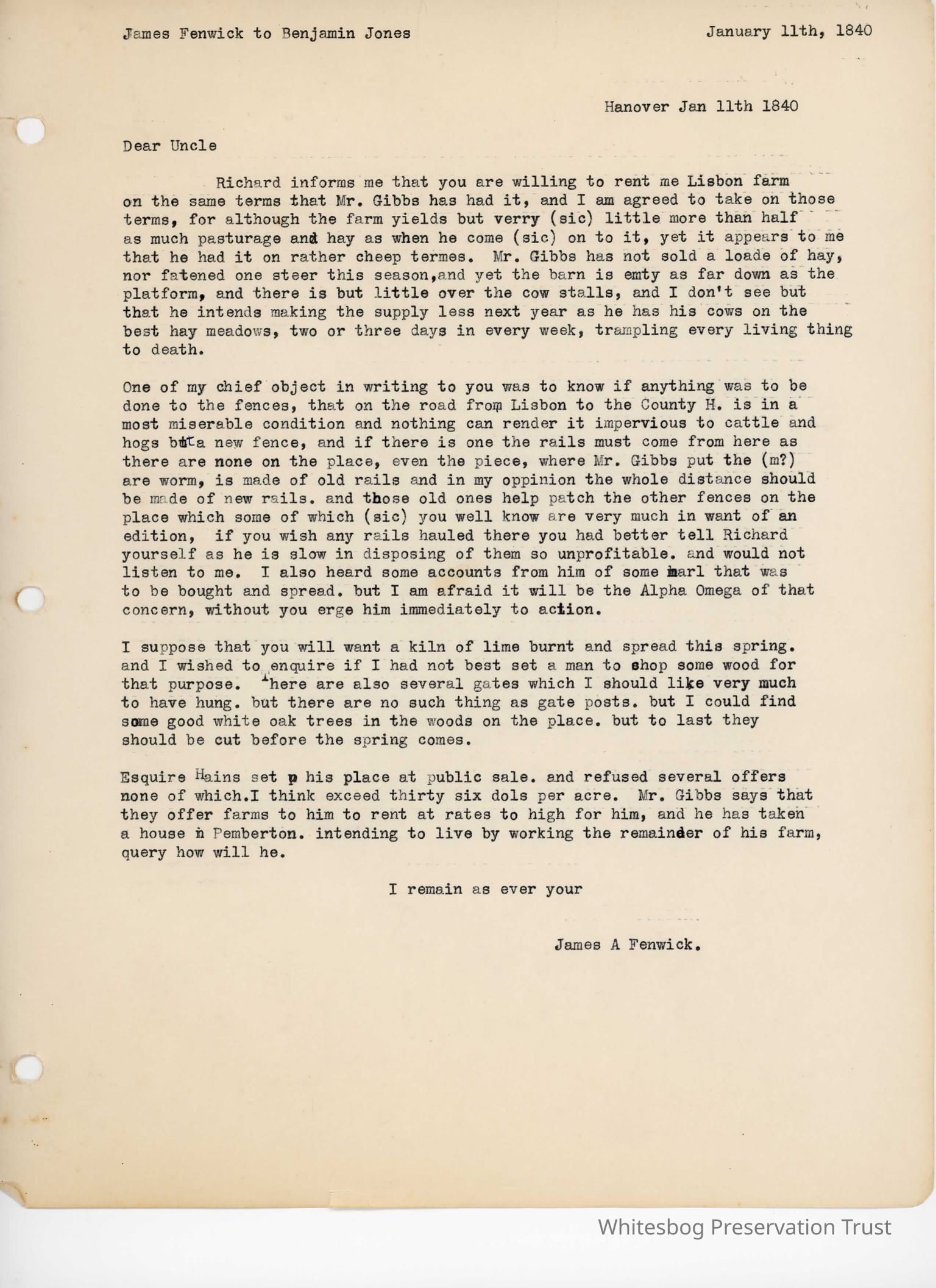 James A. Fenwick Letter Collection