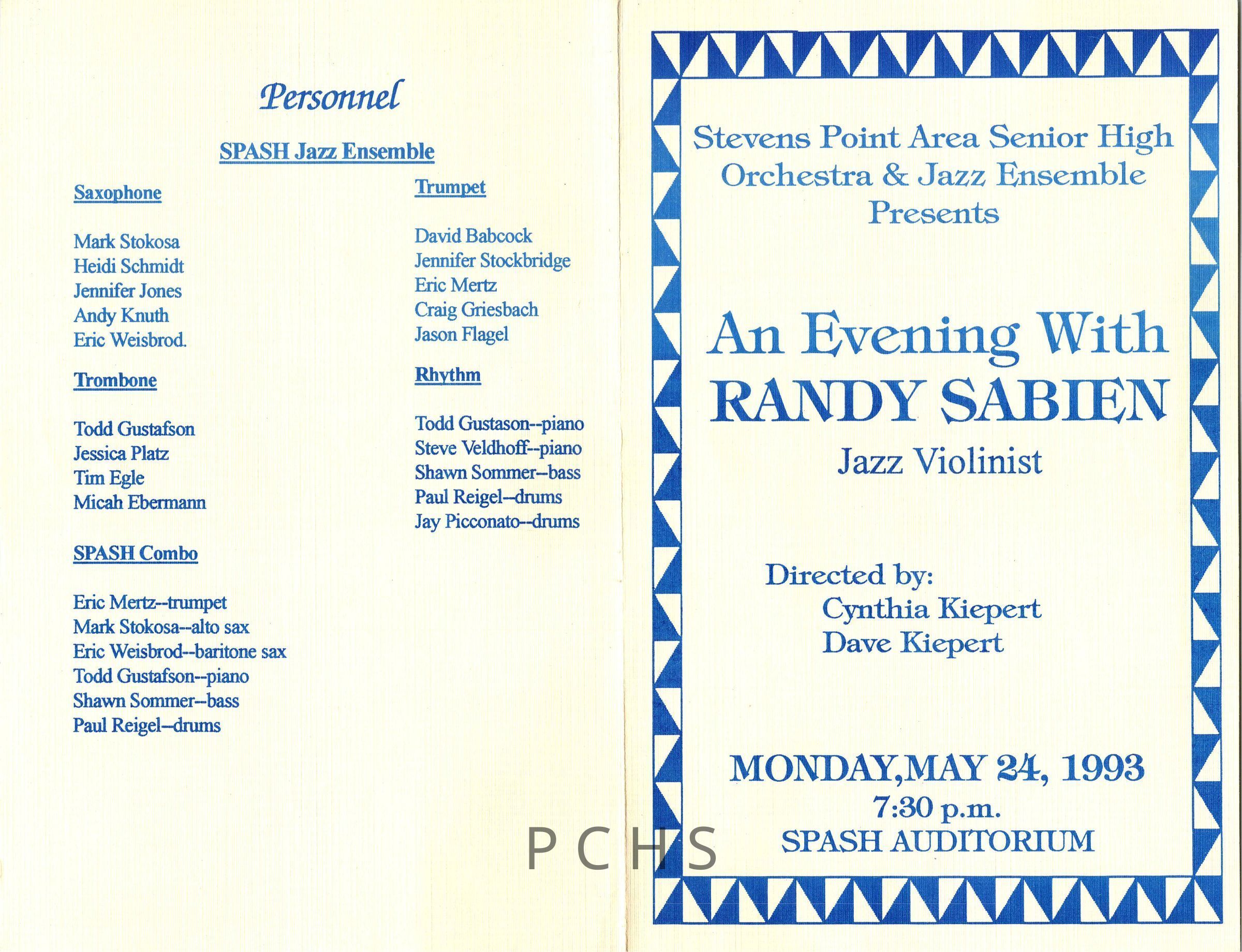 SPASH orchestra and jazz ensemble present An Evening with Randy Sabien, directed by Cynthia and Dave Kiepert