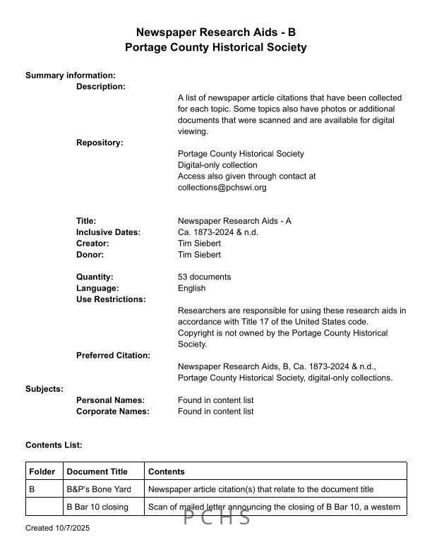 List of newspaper citations for various topics that start with B.