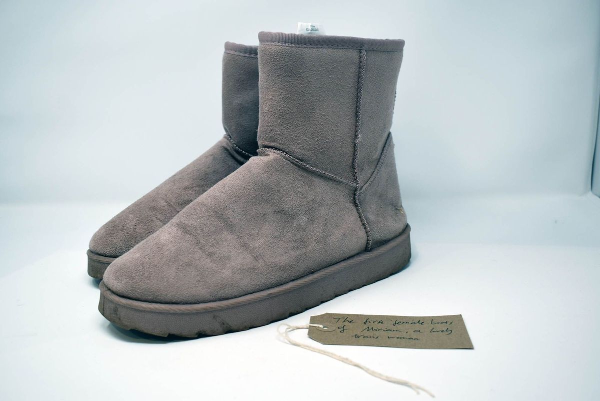 A pair of pink ugg boots.