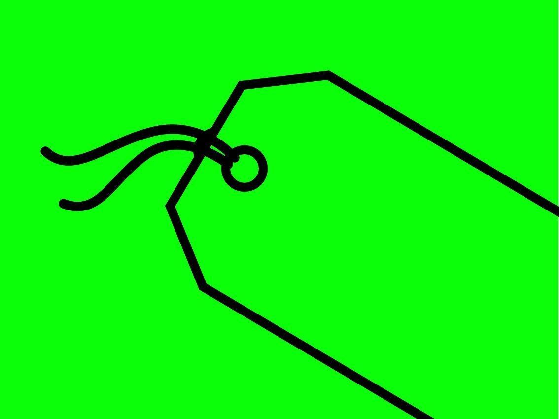 A placeholder image that is an illuminous green background and the black outline of a tag.