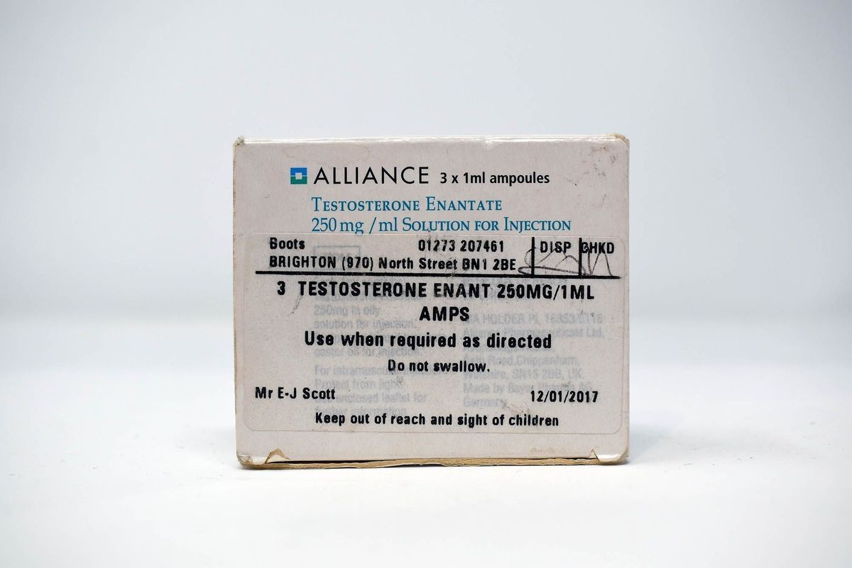 A white packet of Testosterone.