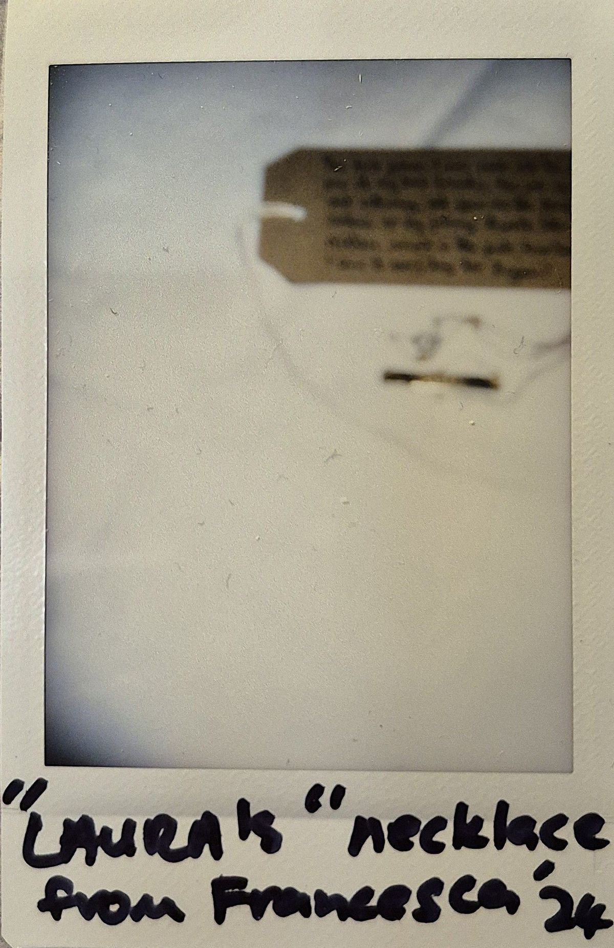 A blurry photograph of a necklace.