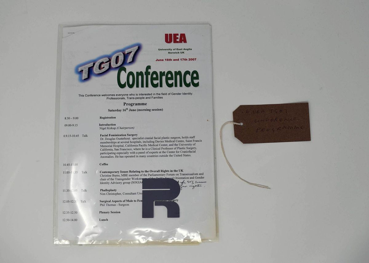 A conference program from UEA titled "TG07 Conference" is shown, with a tag.