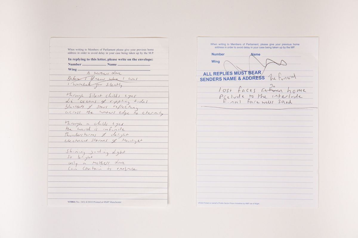 The image shows two handwritten poems on lined paper from HMP Manchester.