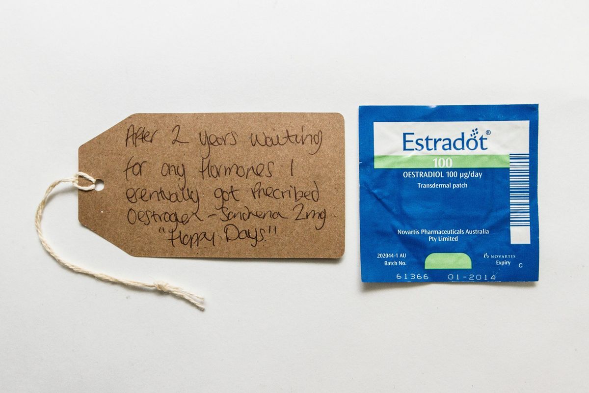 Estradot patch in sealed blue packaging.