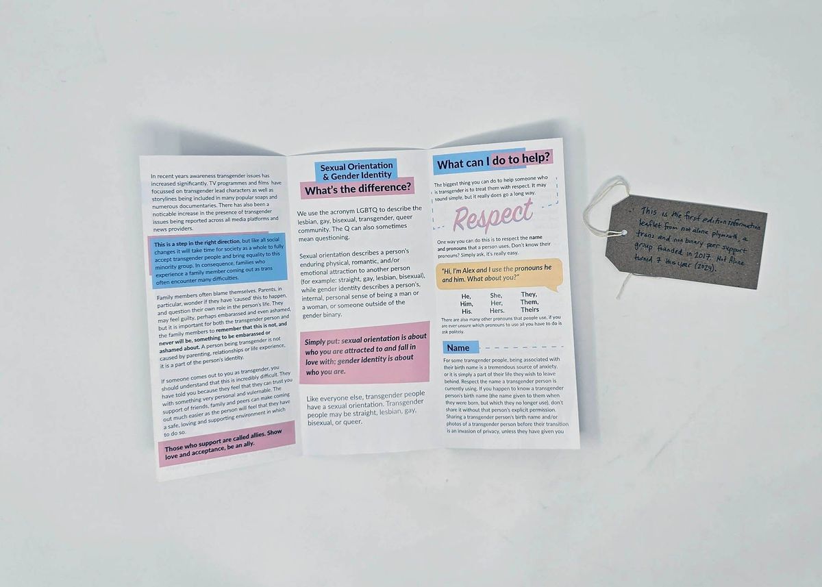 The image shows an informational leaflet about sexual orientation and gender identity with a focus on respect and acceptance.
