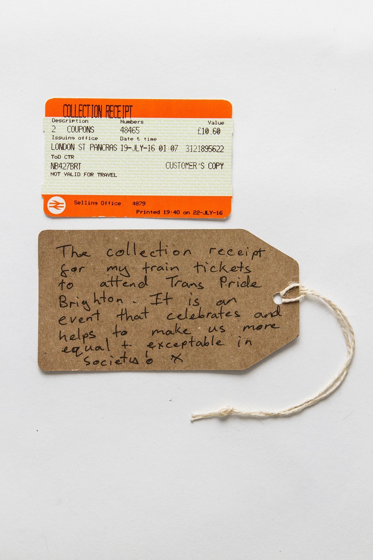 Train ticket receipt - London St Pancras 19-JULY-16.