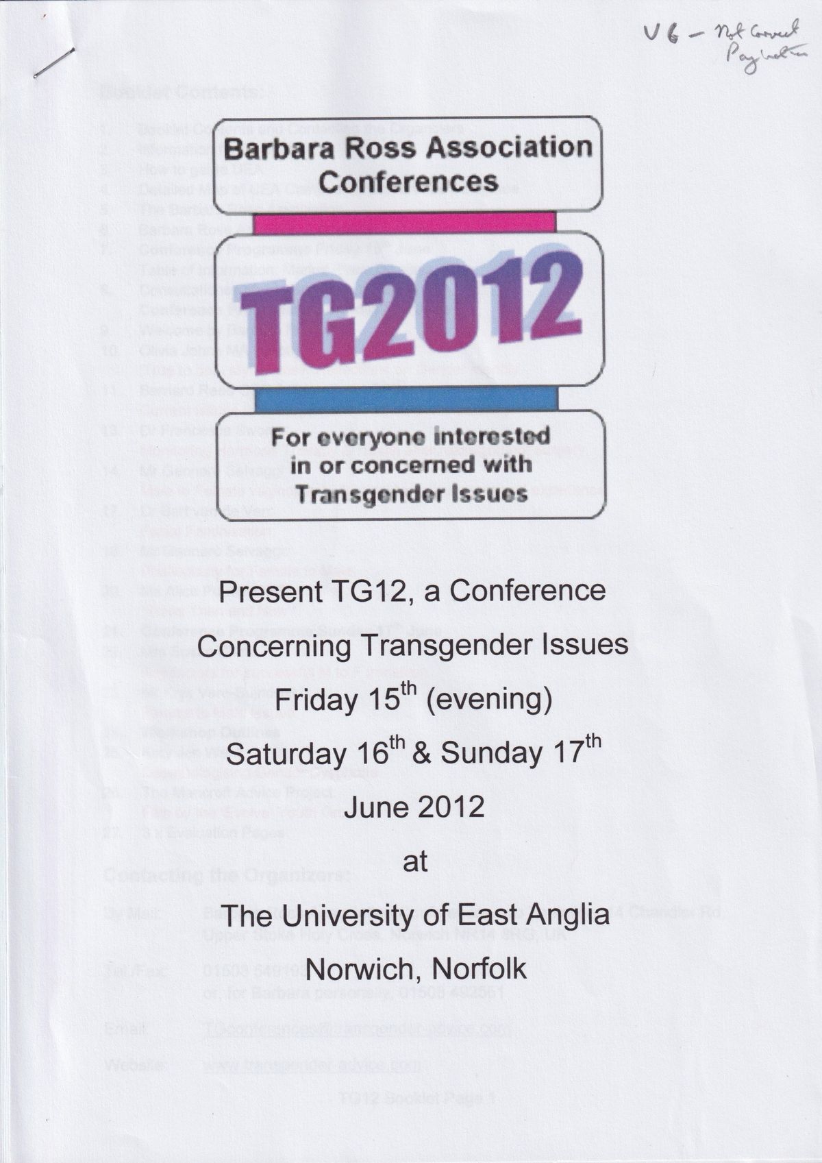 The image promotes TG2012, a conference on transgender issues in June 2012 at the University
