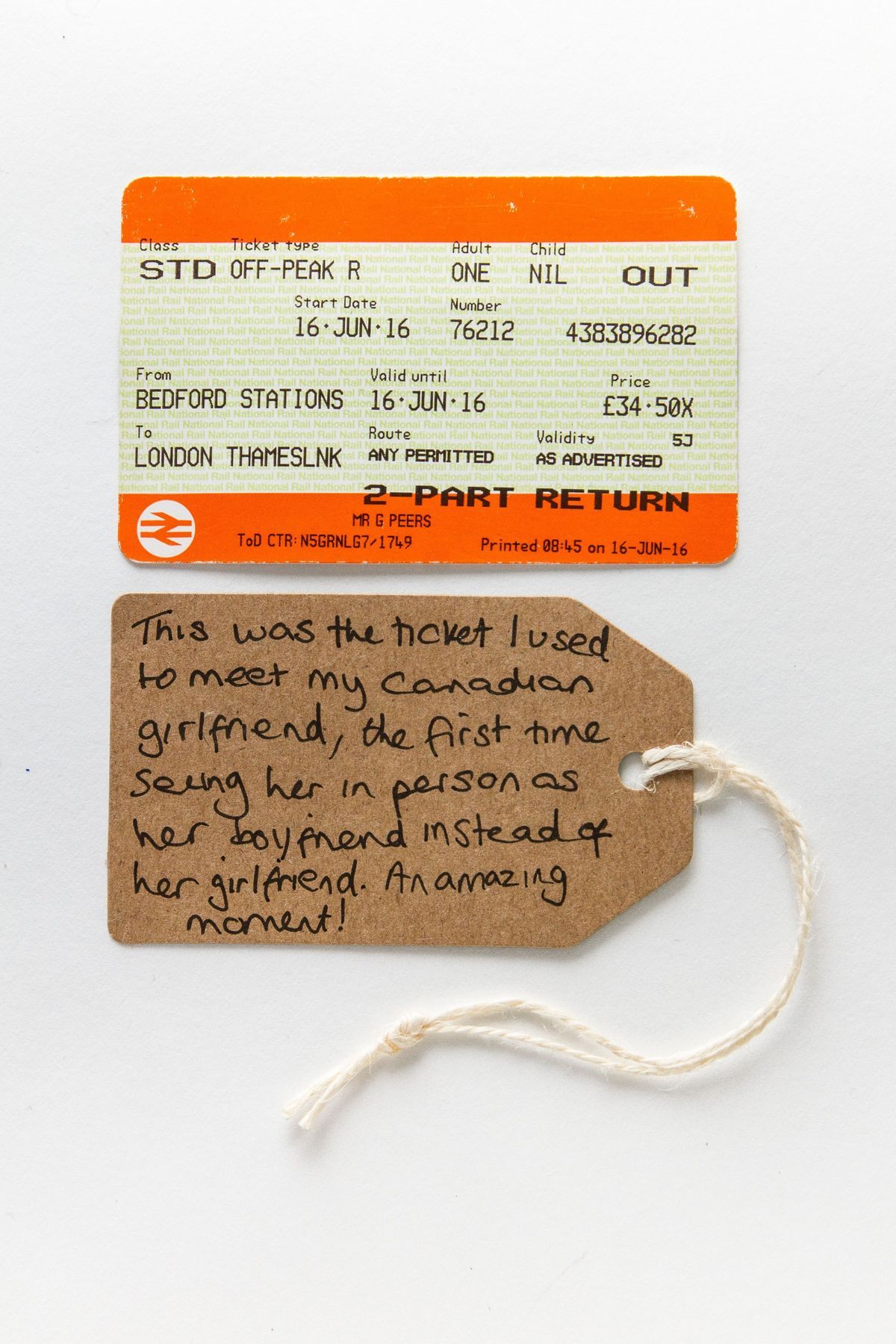 Train ticket Bedford stations to London Thameslink 16-JUN-16.