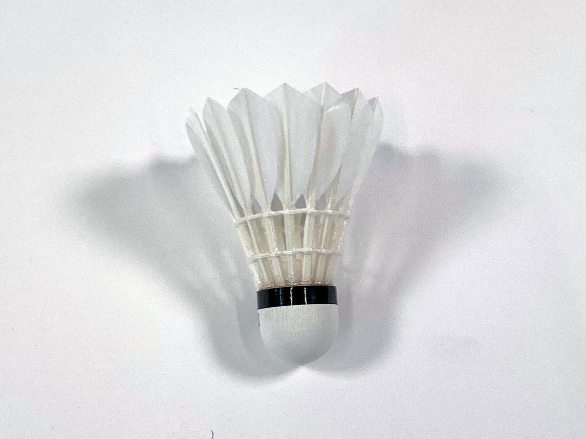 A white badminton shuttlecock.