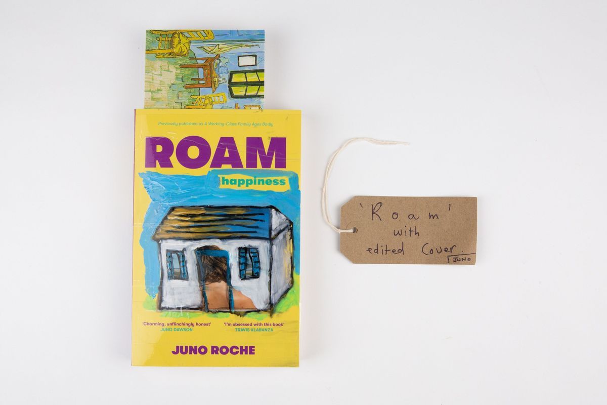 The image shows a book titled "Roam" with an edited cover featuring a small house illustration.