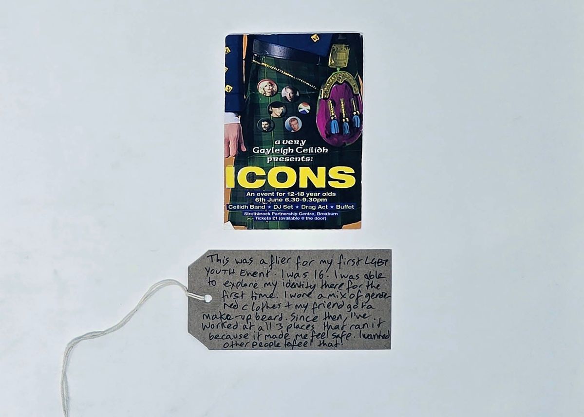 The image shows a youth event poster and handwritten note, sharing a personal story about self-discovery.