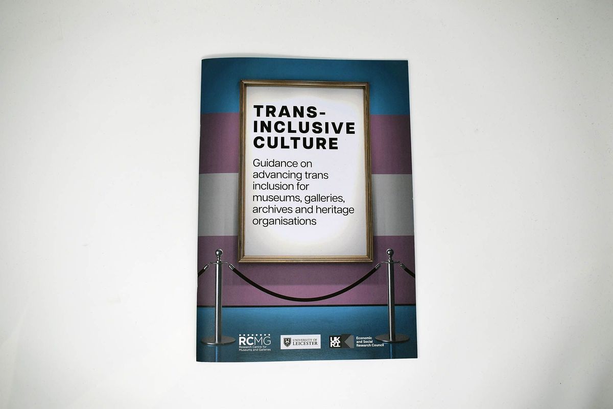 The image shows a booklet titled "Trans-Inclusive Culture" with guidance on trans inclusion.