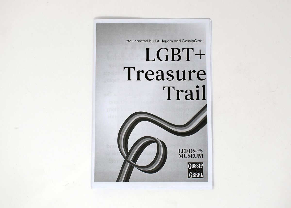 A black and white copy of a booklet entitled "LGBT+ Treasure Trail".