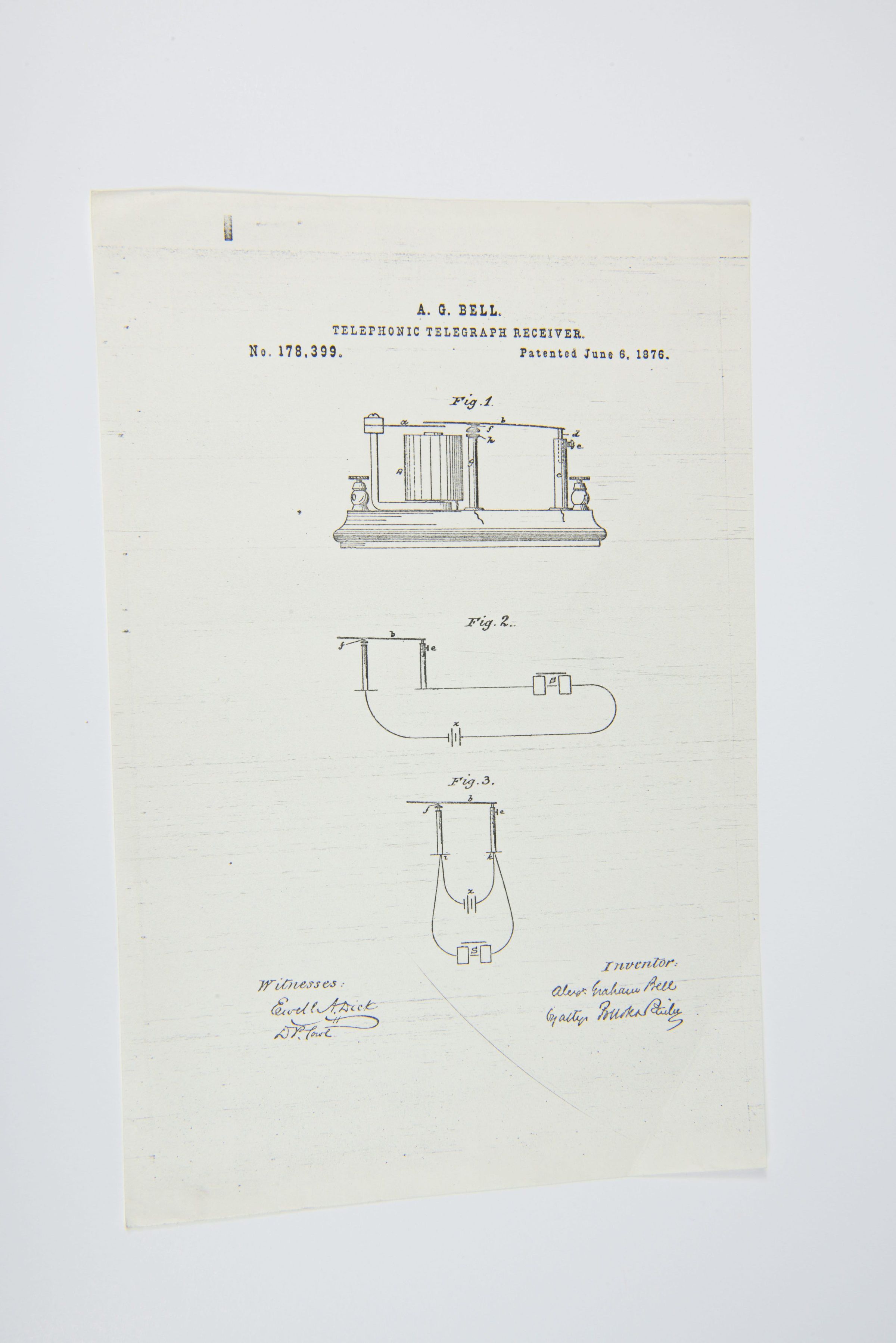 Alexander Graham Bell Patent – Telephonic Telegraph Receiver (No. 178,399), June 6, 1876 picture number 1