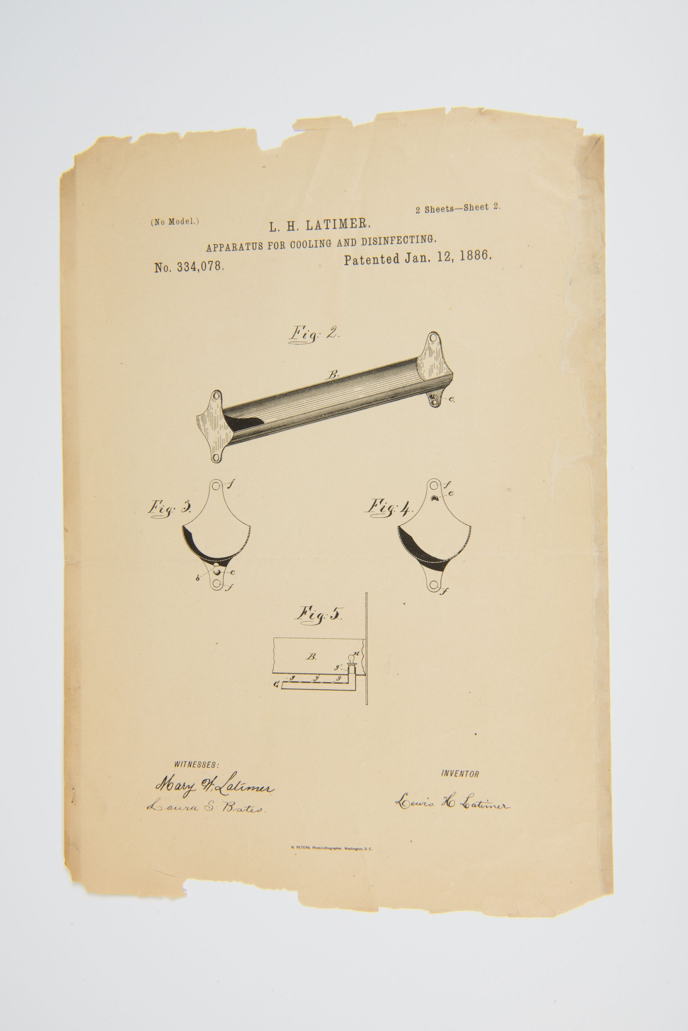 Patent Diagram – Apparatus for Cooling and Disinfecting by Lewis H. Latimer picture number 1