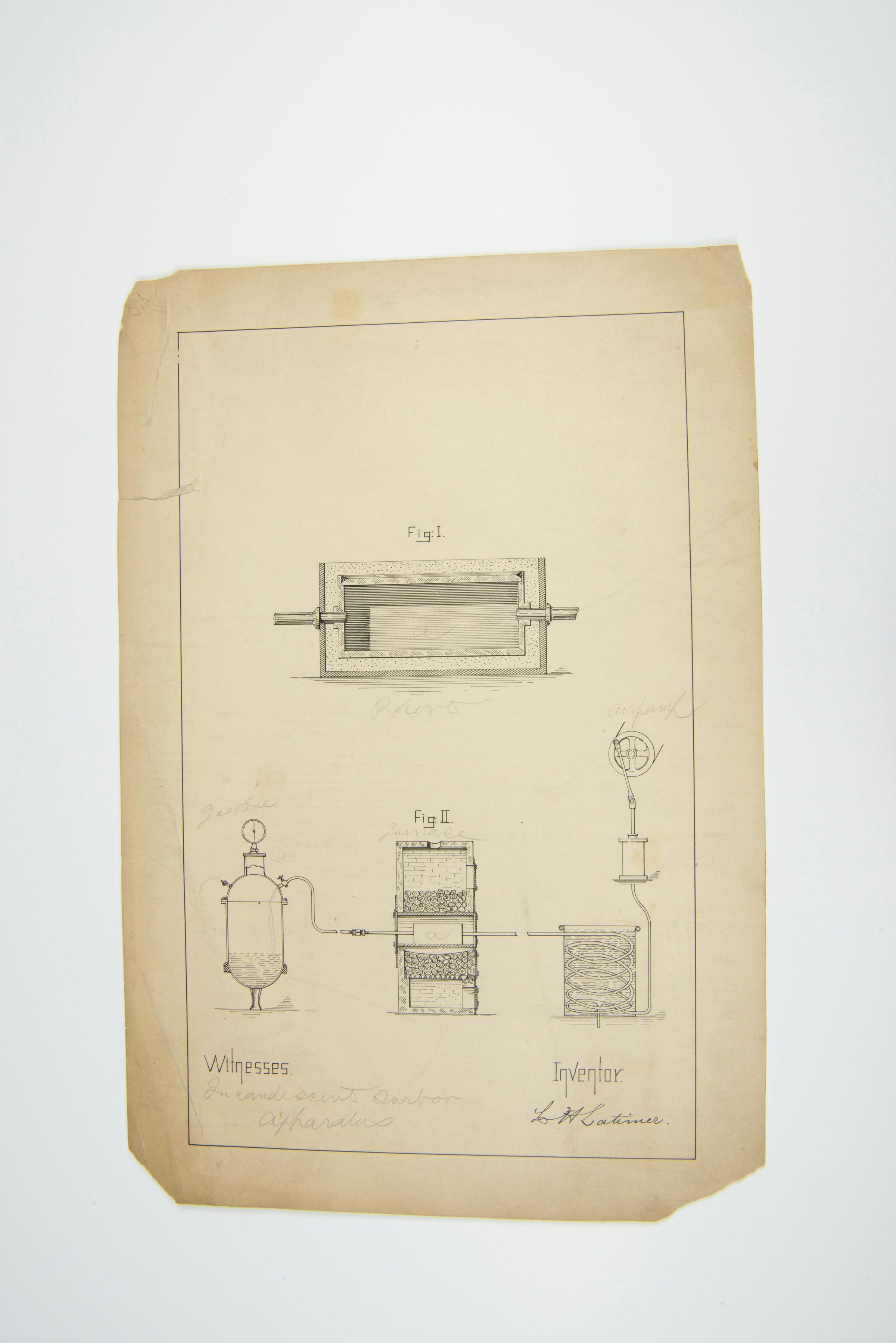 Lewis H. Latimer’s Incandescent Carbon Apparatus Patent Drawing picture number 1