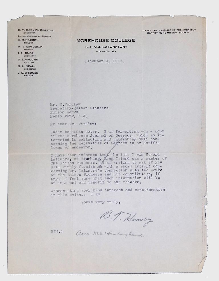 Letter from B.T. Harvey to Mr. J. Wardlaw, Secretary of Edison Pioneers picture number 1