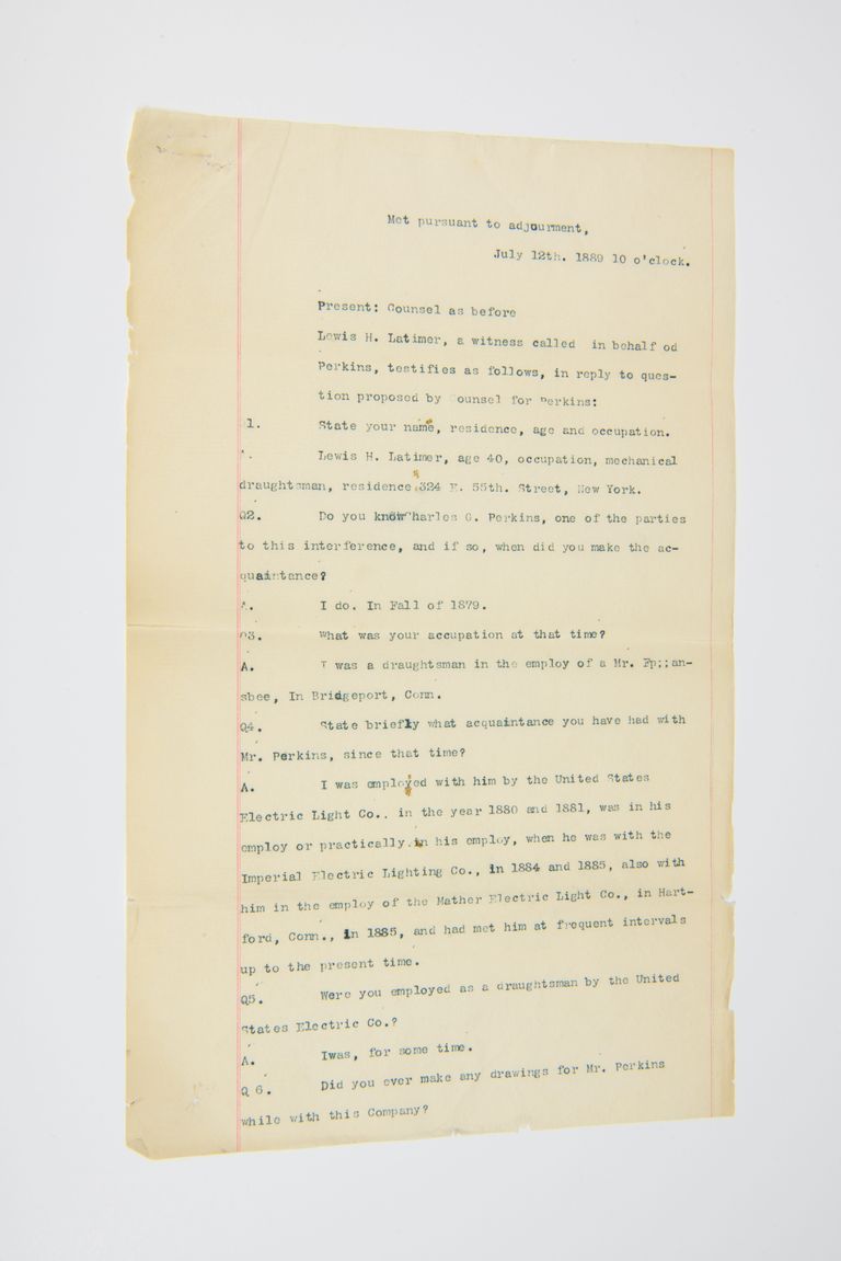 Testimony of Lewis H. Latimer in Patent Interference Case (July 12, 1889) picture number 1