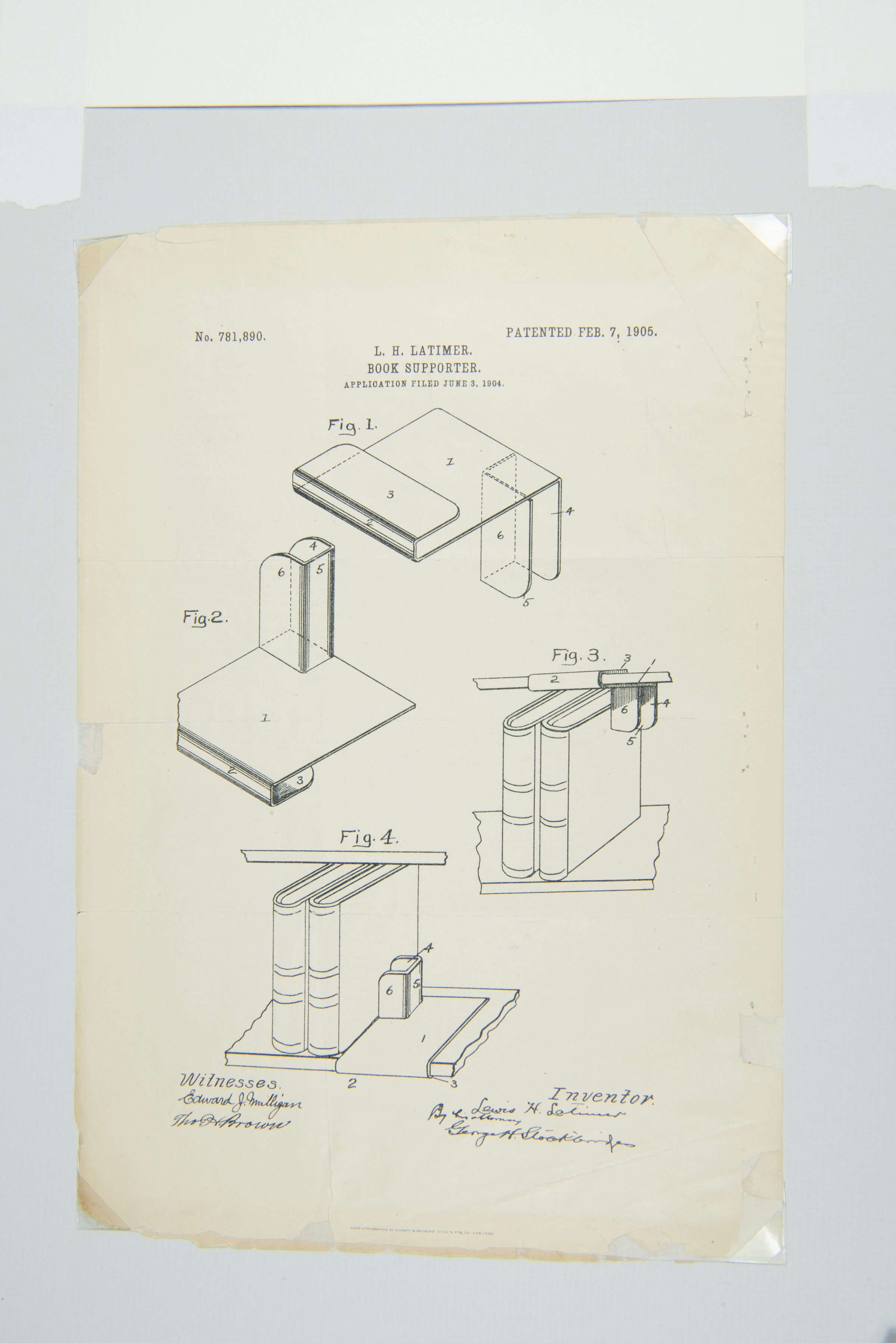 Lewis H. Latimer’s Patent for a Book Supporter picture number 1