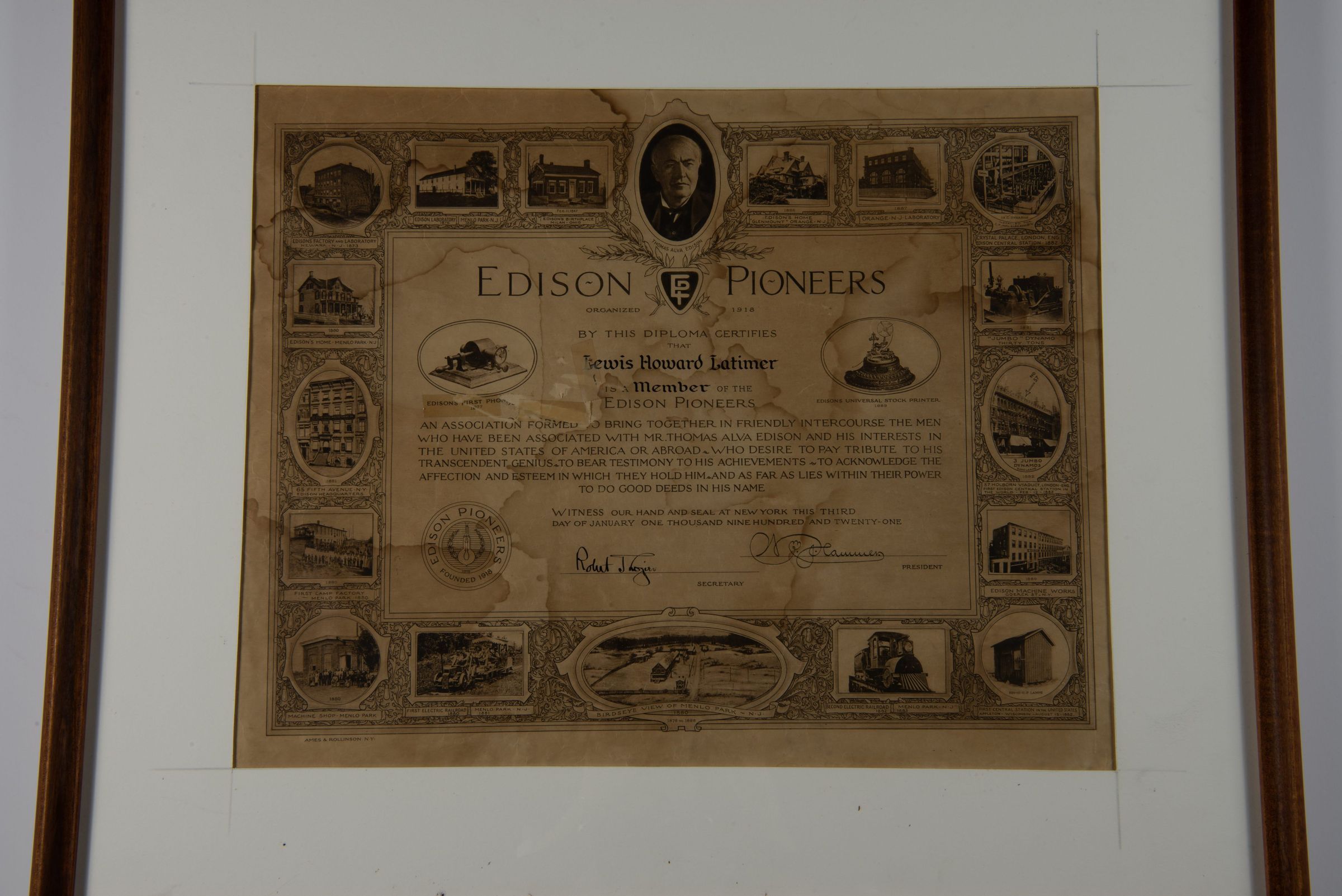 Edison Pioneers Membership Certificate for Lewis Howard Latimer, 1921 picture number 1