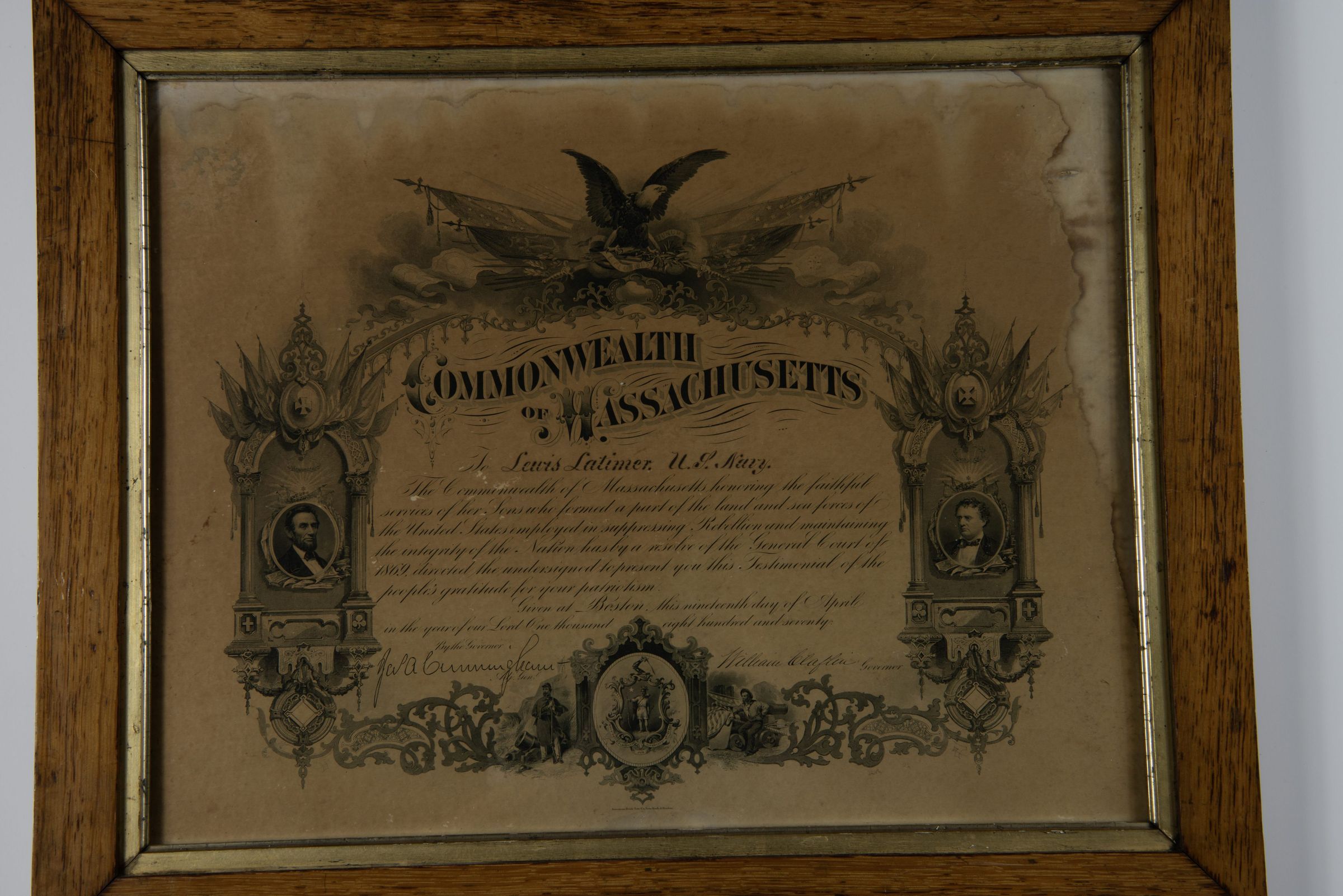 Commonwealth of Massachusetts Military Service Certificate for Lewis Howard Latimer picture number 1
