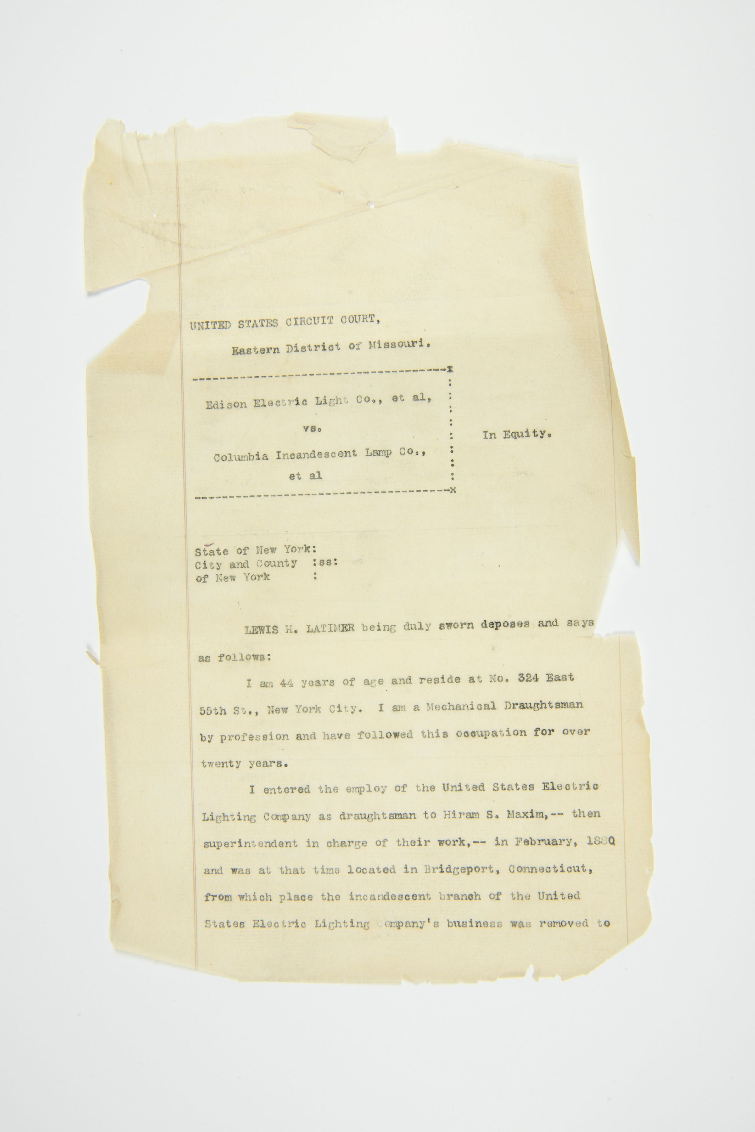 Lewis H. Latimer’s Legal Testimony in Edison Electric Light Co. v. Columbia Incandescent Lamp Co. (1890s) picture number 1
