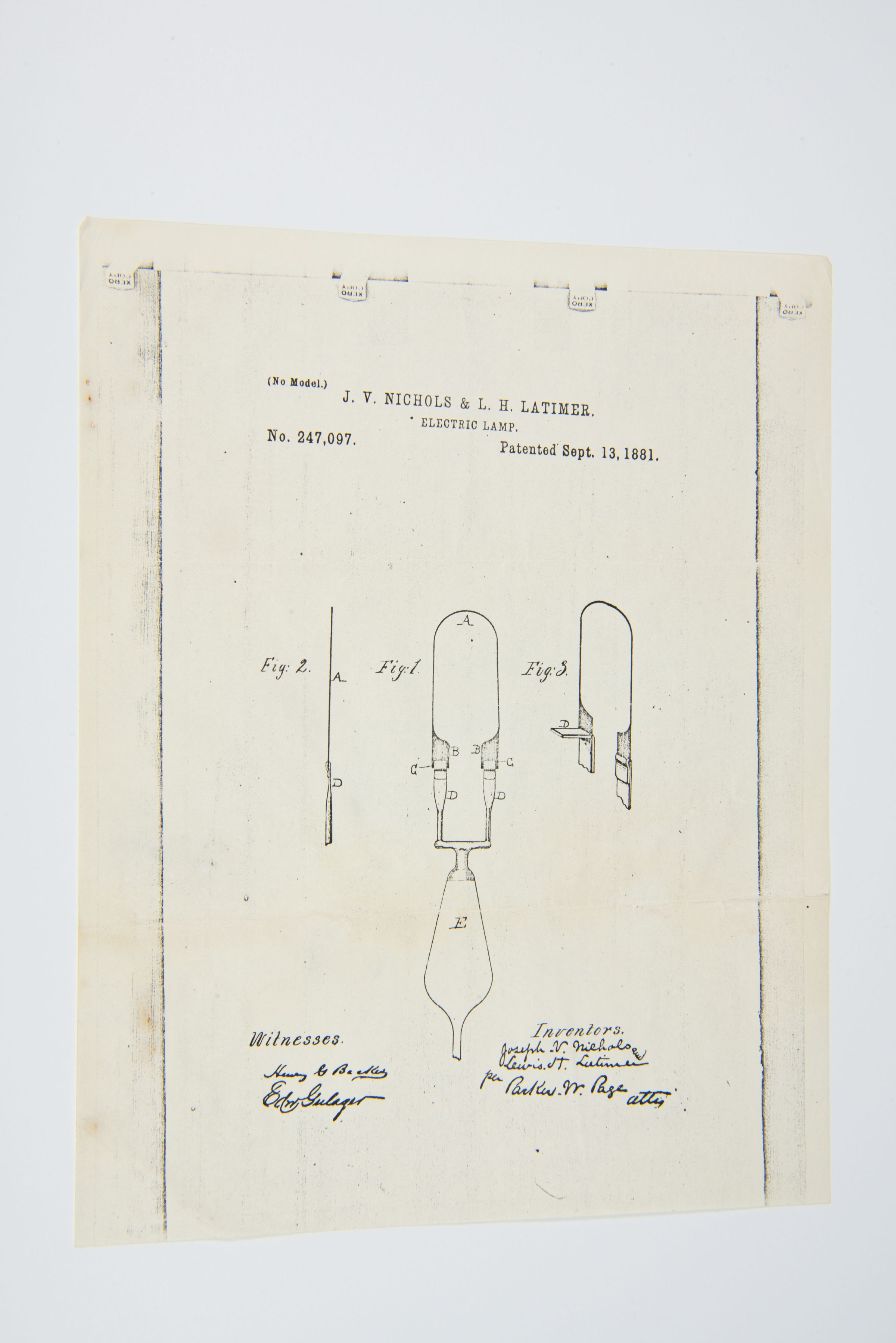 Patent Diagram – Electric Lamp by J. W. Nichols & L. H. Latimer picture number 1