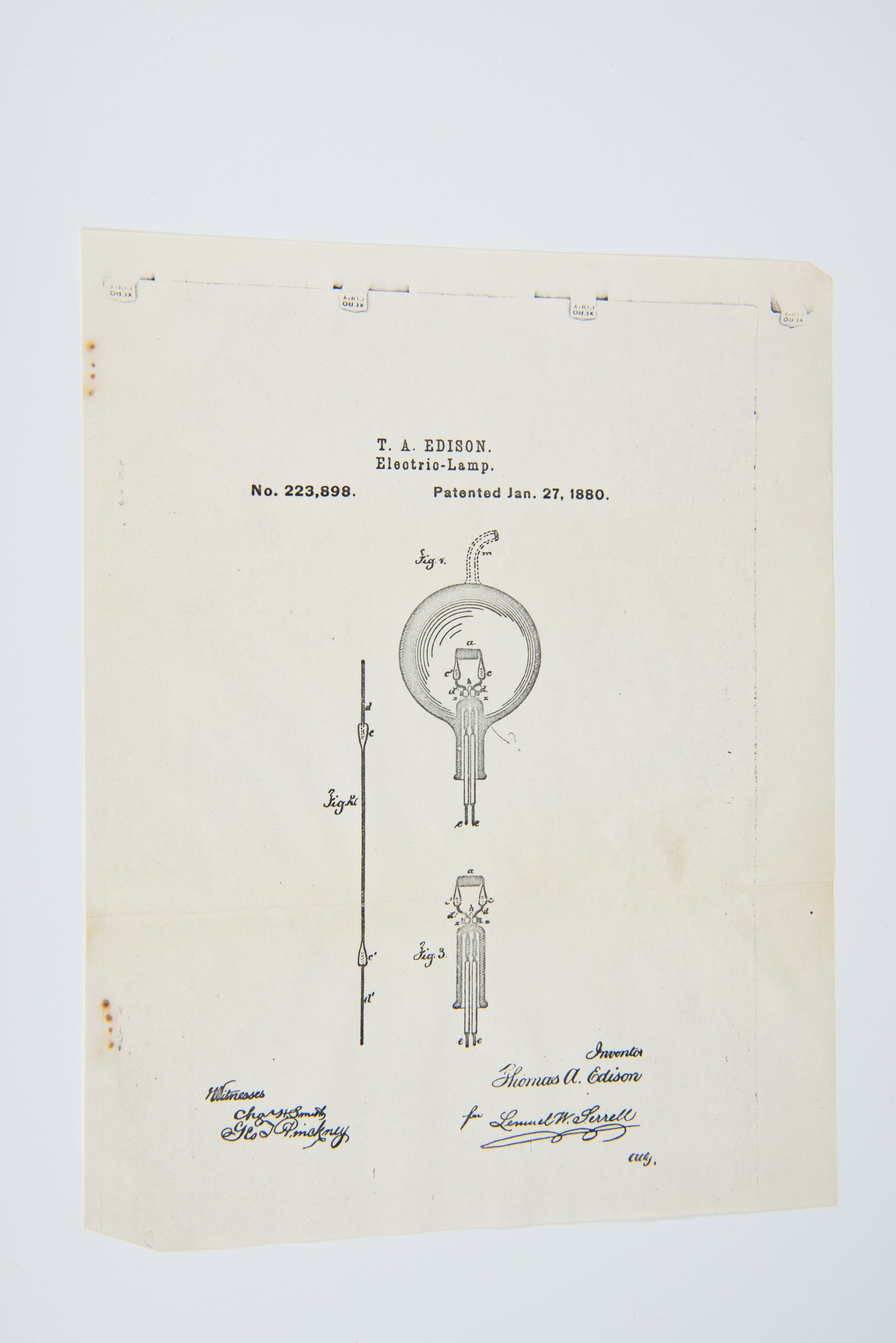 Patent Diagram – Thomas Edison’s Electric Lamp picture number 1