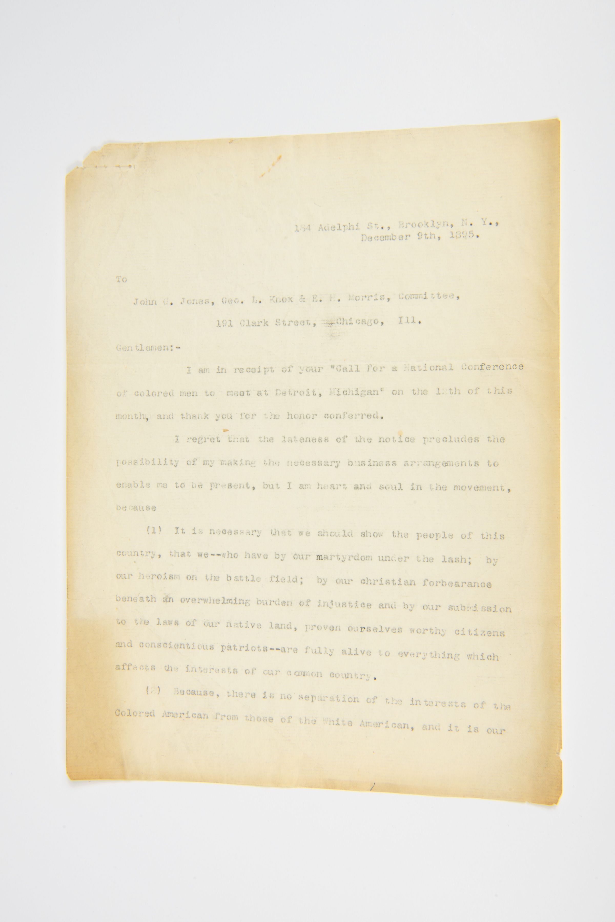 Letter from Lewis H. Latimer to National Conference Committee – December 9, 1895 picture number 1