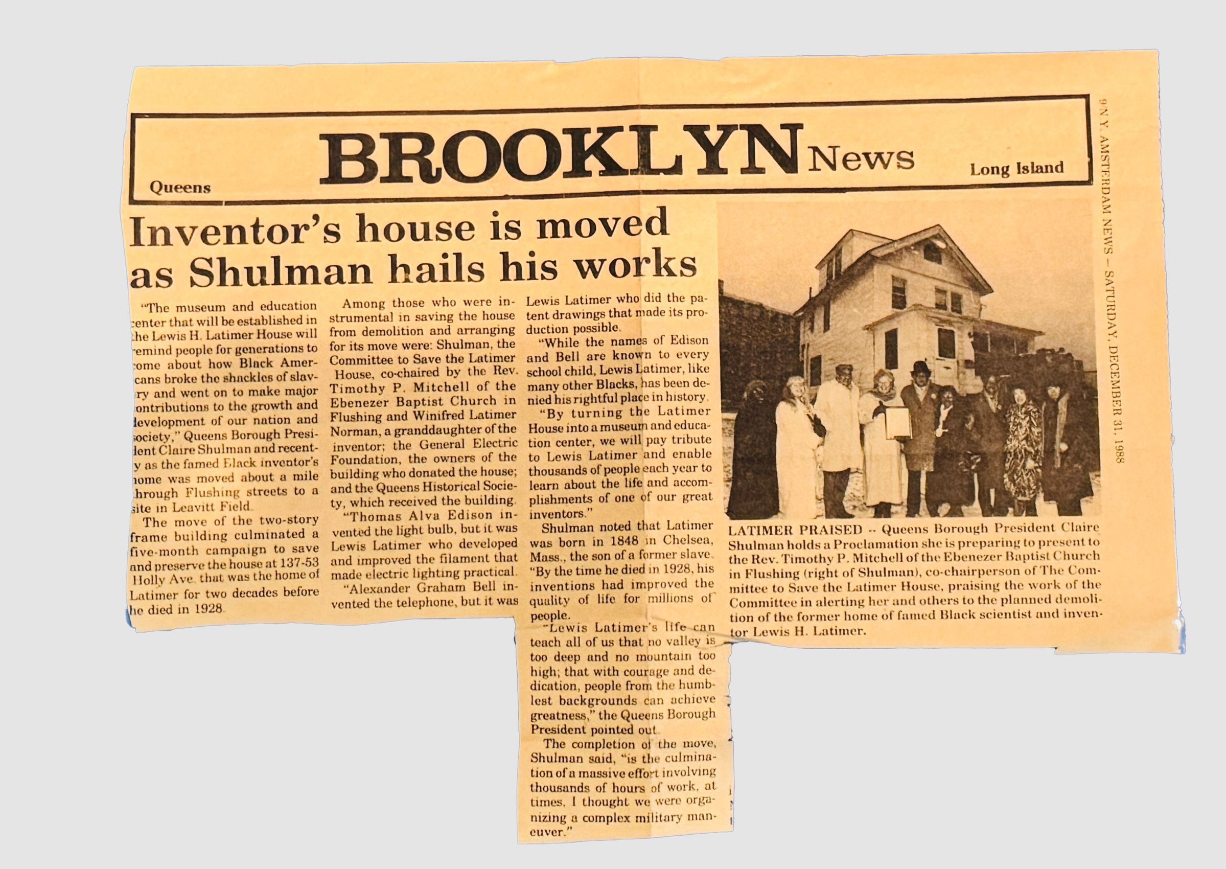 Latimer’s House Moving Newspaper Clipping