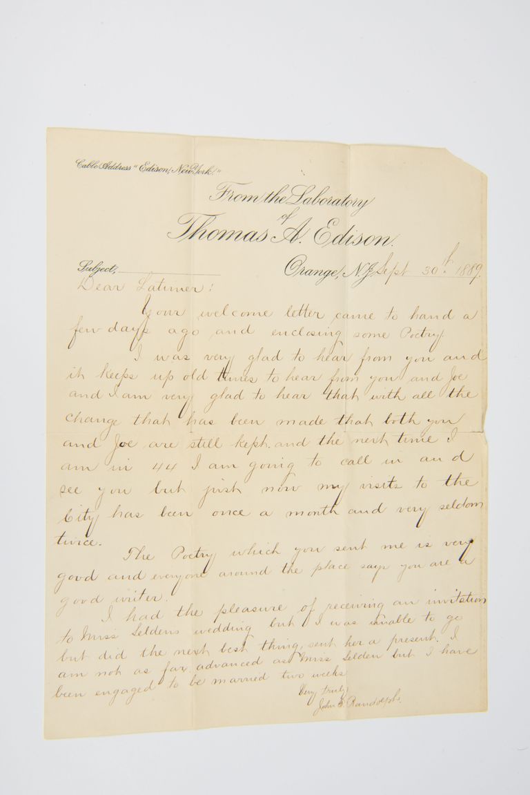 Letter from the Laboratory of Thomas A. Edison to Lewis Latimer picture number 1