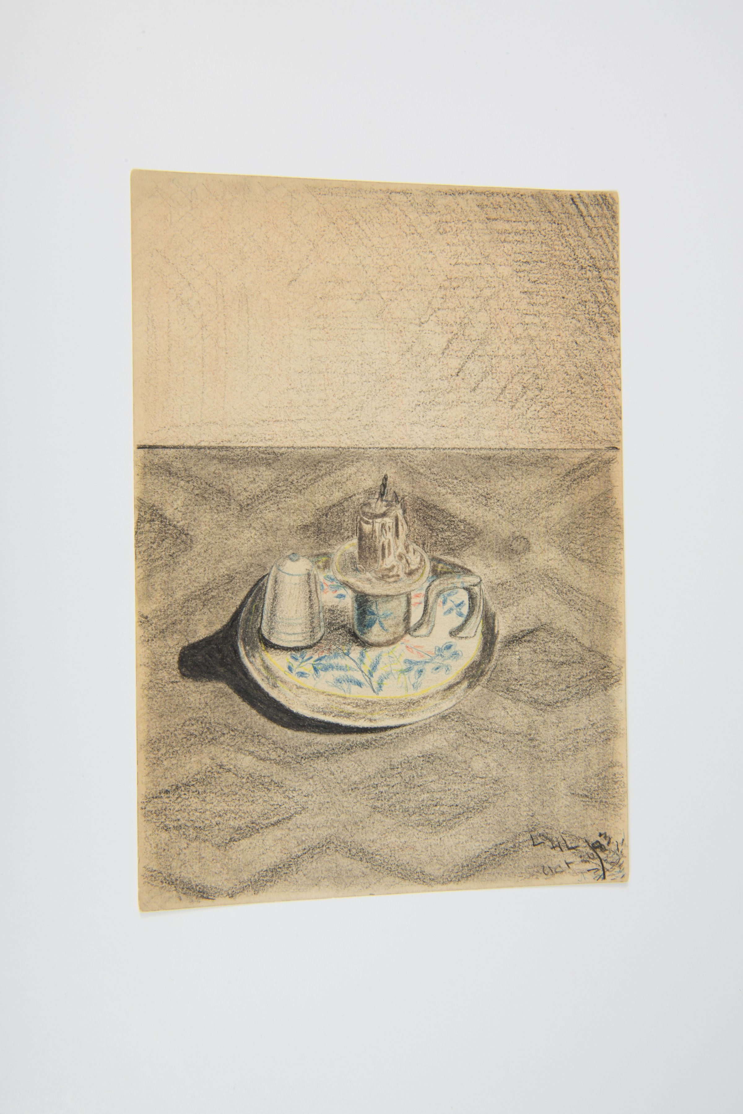 Still Life Drawing of a Candle and Teaware picture number 1