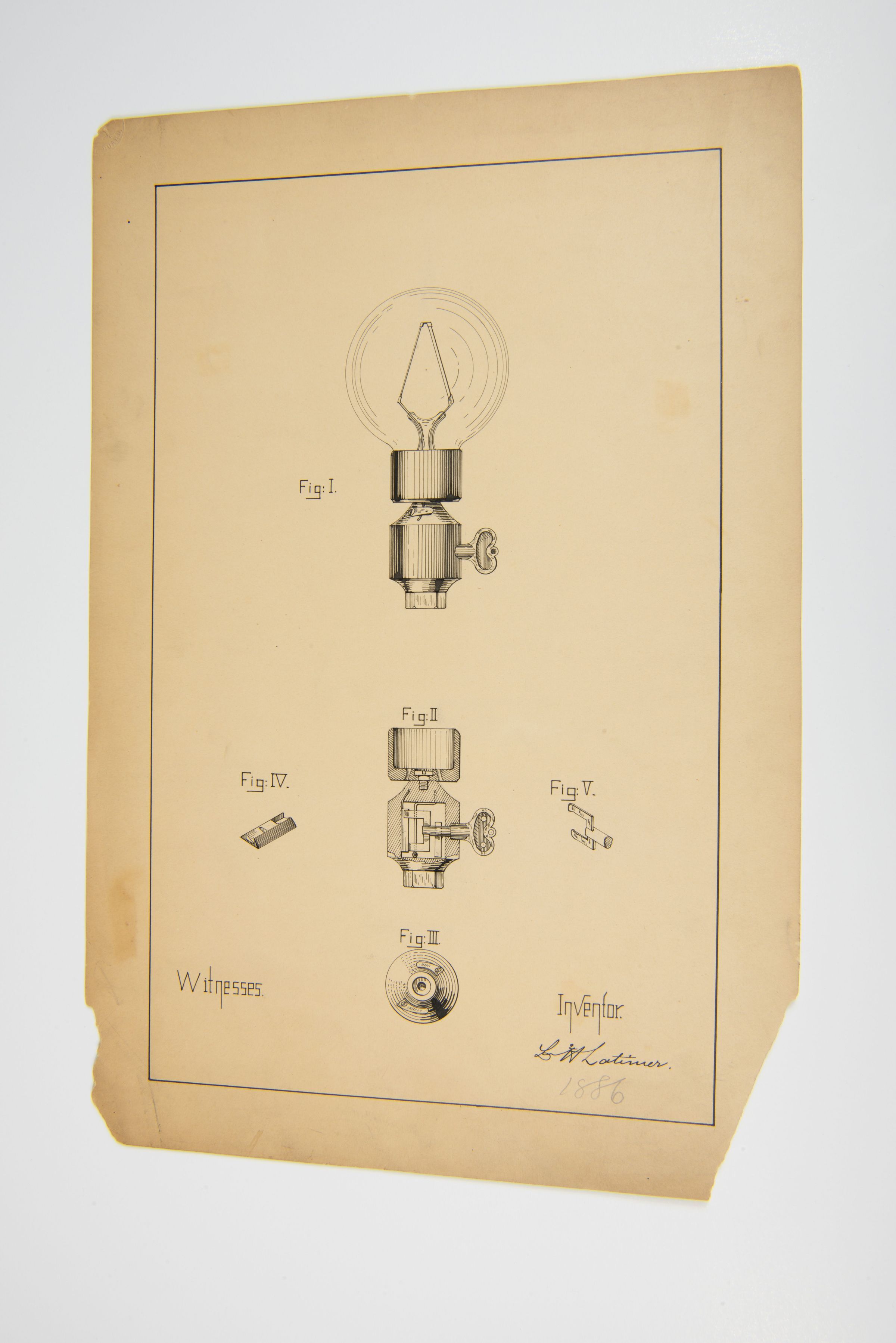 Patent Drawing for an Electric Lamp by Lewis H. Latimer (1886) picture number 1