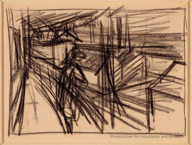 Untitled (Study of Figure and Two Buildings)