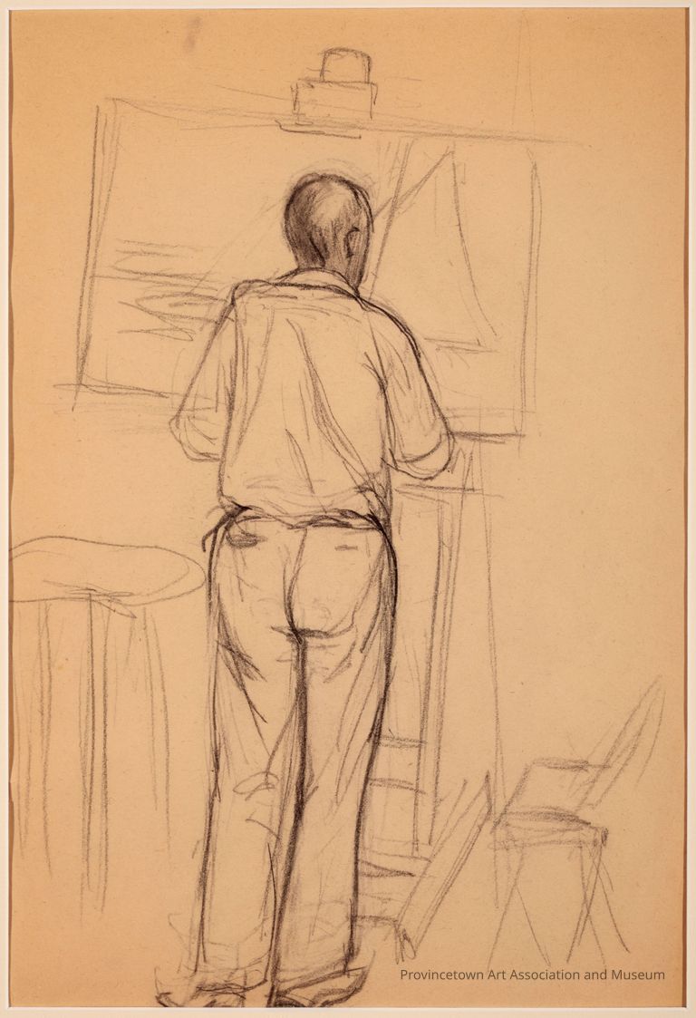 Untitled (Study of Edward at Easel Seen from Rear, Image with Sailboat on Easel)