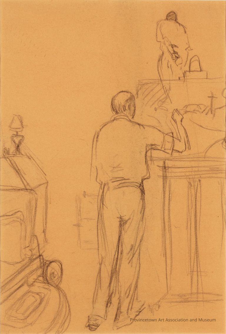 Untitled (Study of Edward at Easel Seen from Rear, Armchair and Desk at Left)