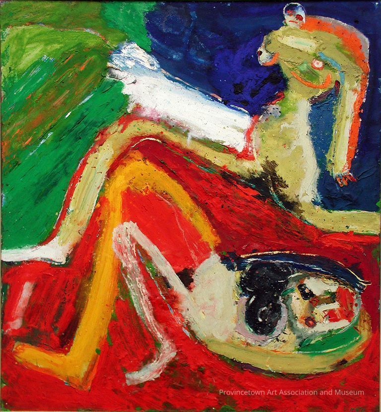 Brushy figures in primary colors