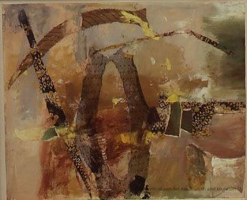 Abstract composition of brown shapes and figures