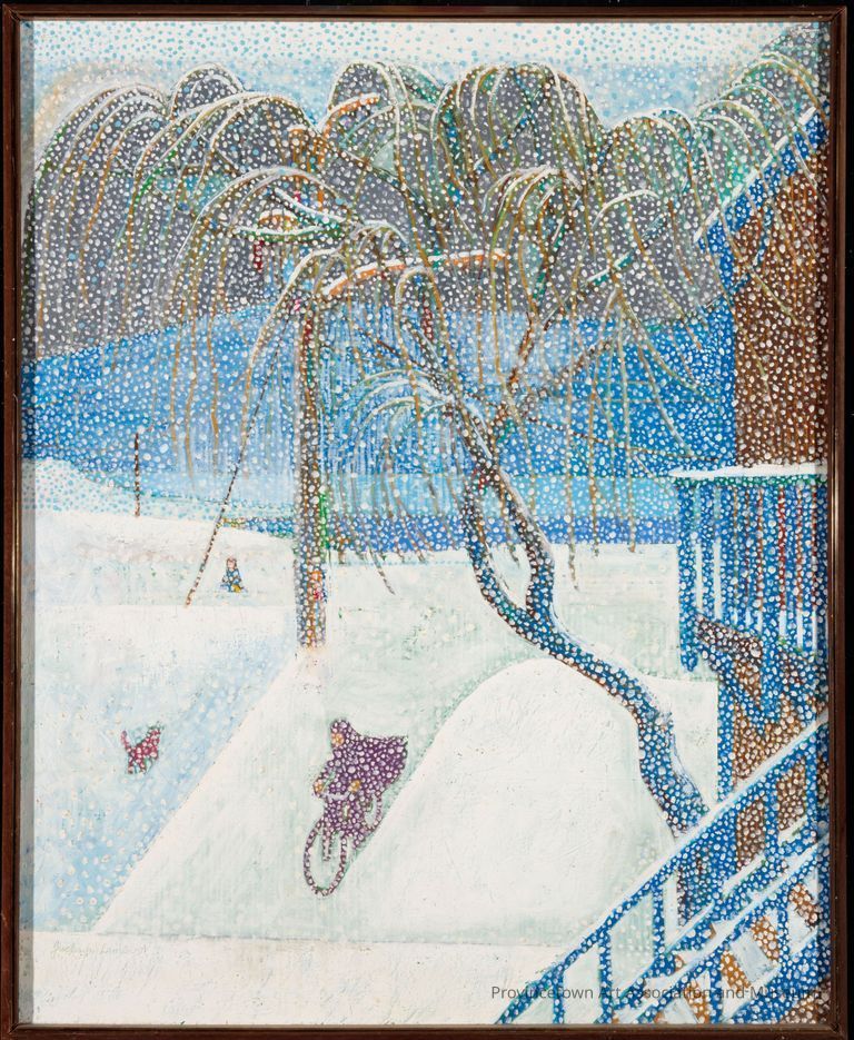 Pat Bruno Bicycling Up Freeman Street During a Snowstorm