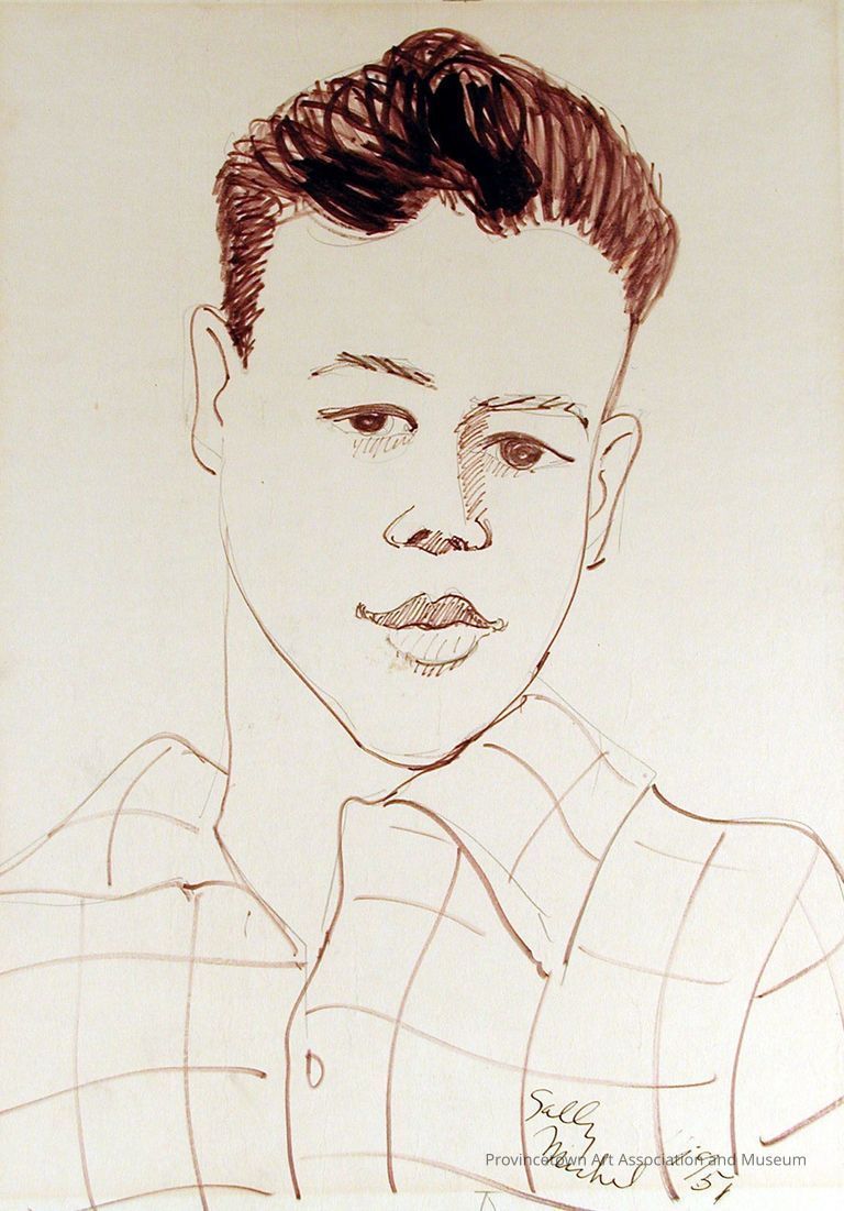 Sketched portrait of young man with checkered shirt