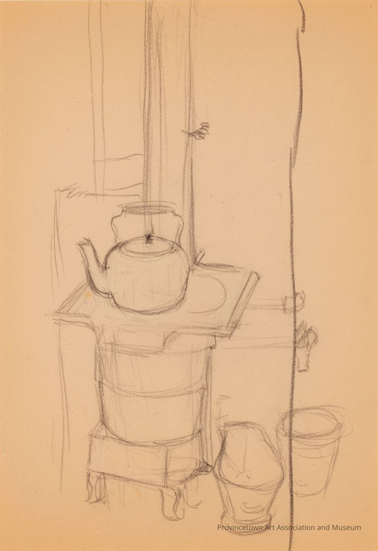 Untitled (Study of Hopper House Interior with Pot-Belly Stove, Buckets, and Kettle)
