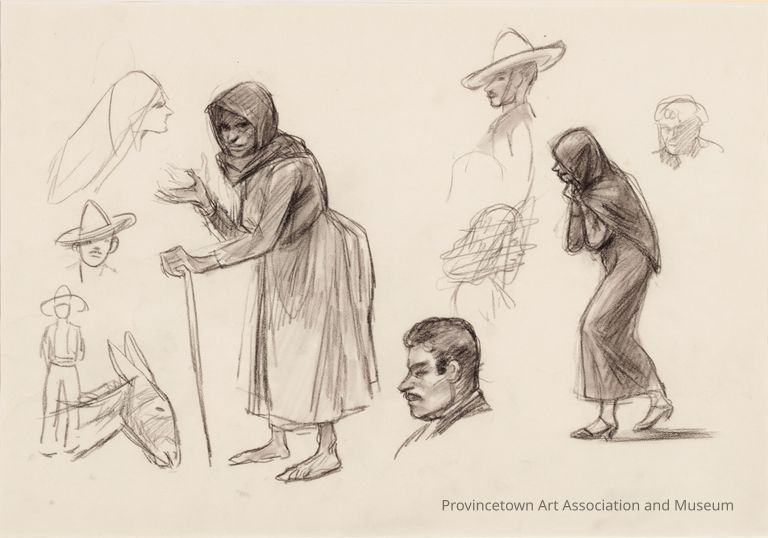 Recto: Untitled (Study of Figures and Donkey); Verso: Untitled (Study of Flat-roof Buildings, Mountains in Background)