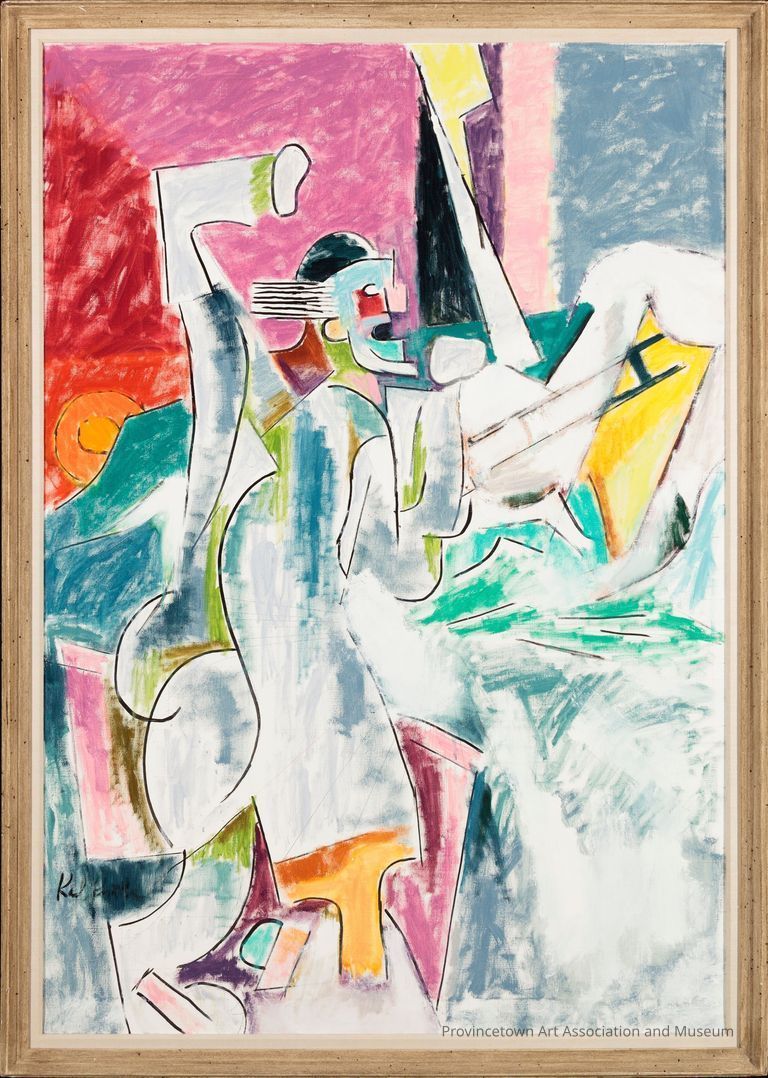 Cubist-style portrait of a man in movement
