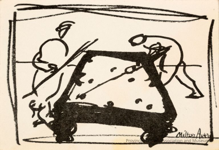 Sketch of two people playing pool/billiards